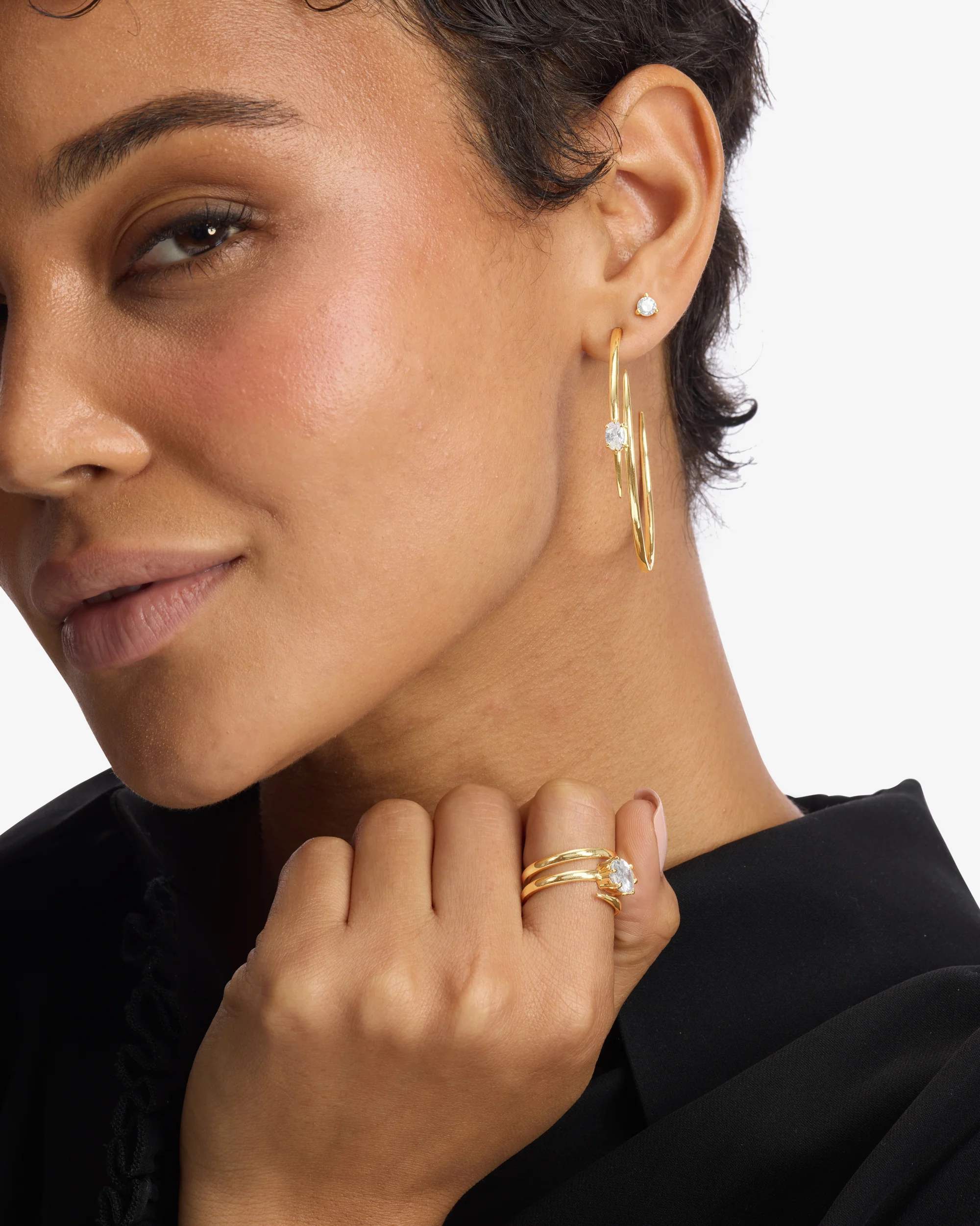 She's on Point Lasso Hoops 2" - Gold|White Diamondettes - Image 2