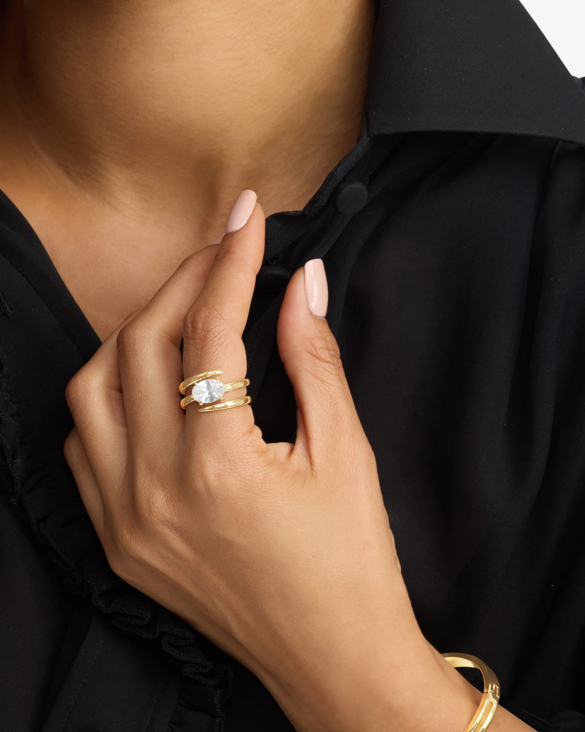 She's on Point Lasso Ring - Gold|White Diamondettes - Image 2