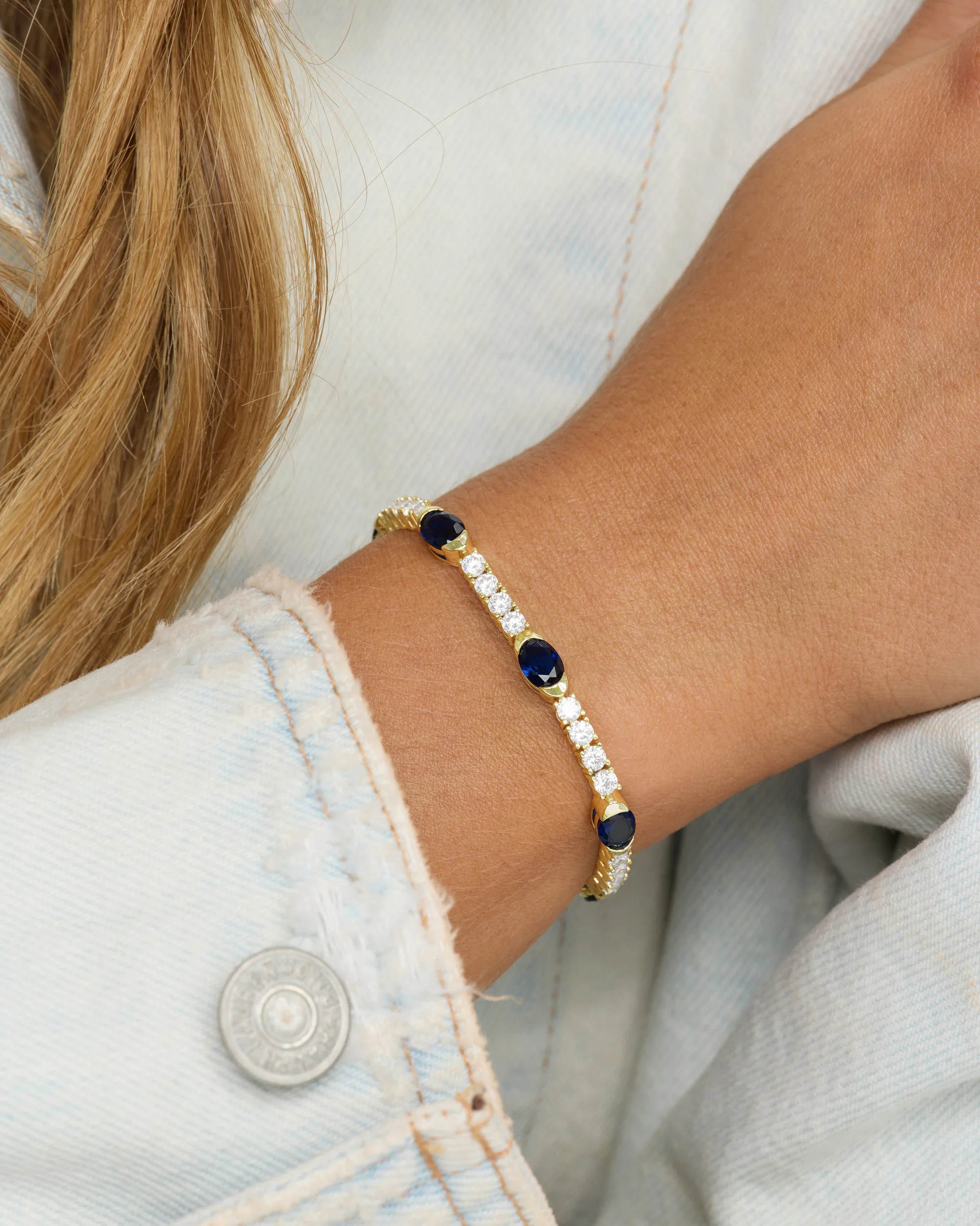 The Maven Tennis Bracelet 3mm - Gold|Blue Sapphire - Image 2