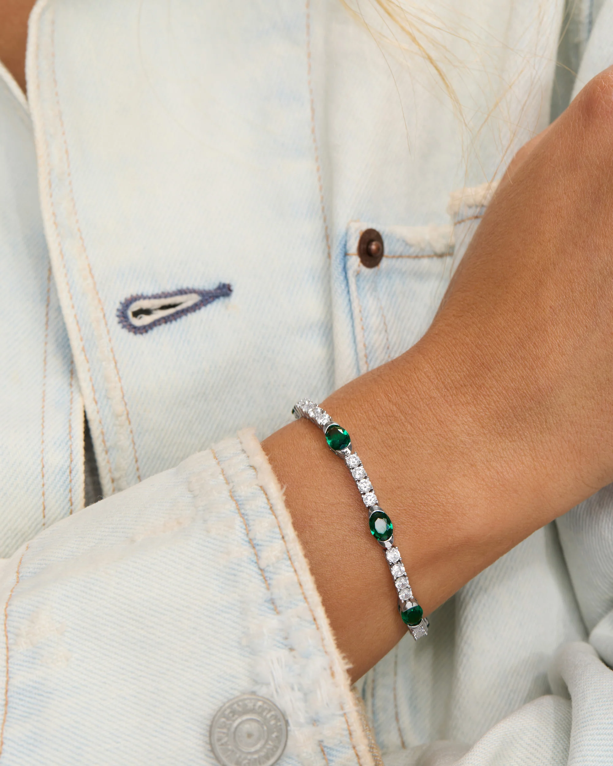 The Maven Tennis Bracelet 3mm - Silver|Emerald - Image 2