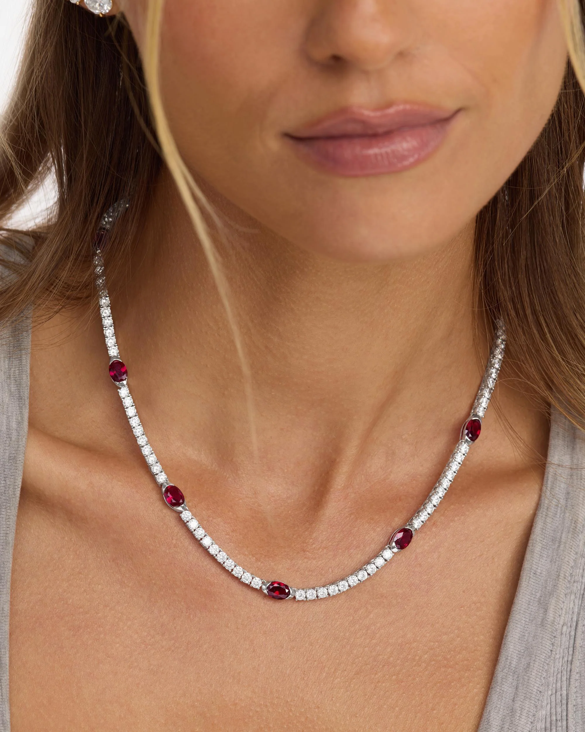 The Maven Tennis Necklace 3mm - Silver|Ruby - Image 2