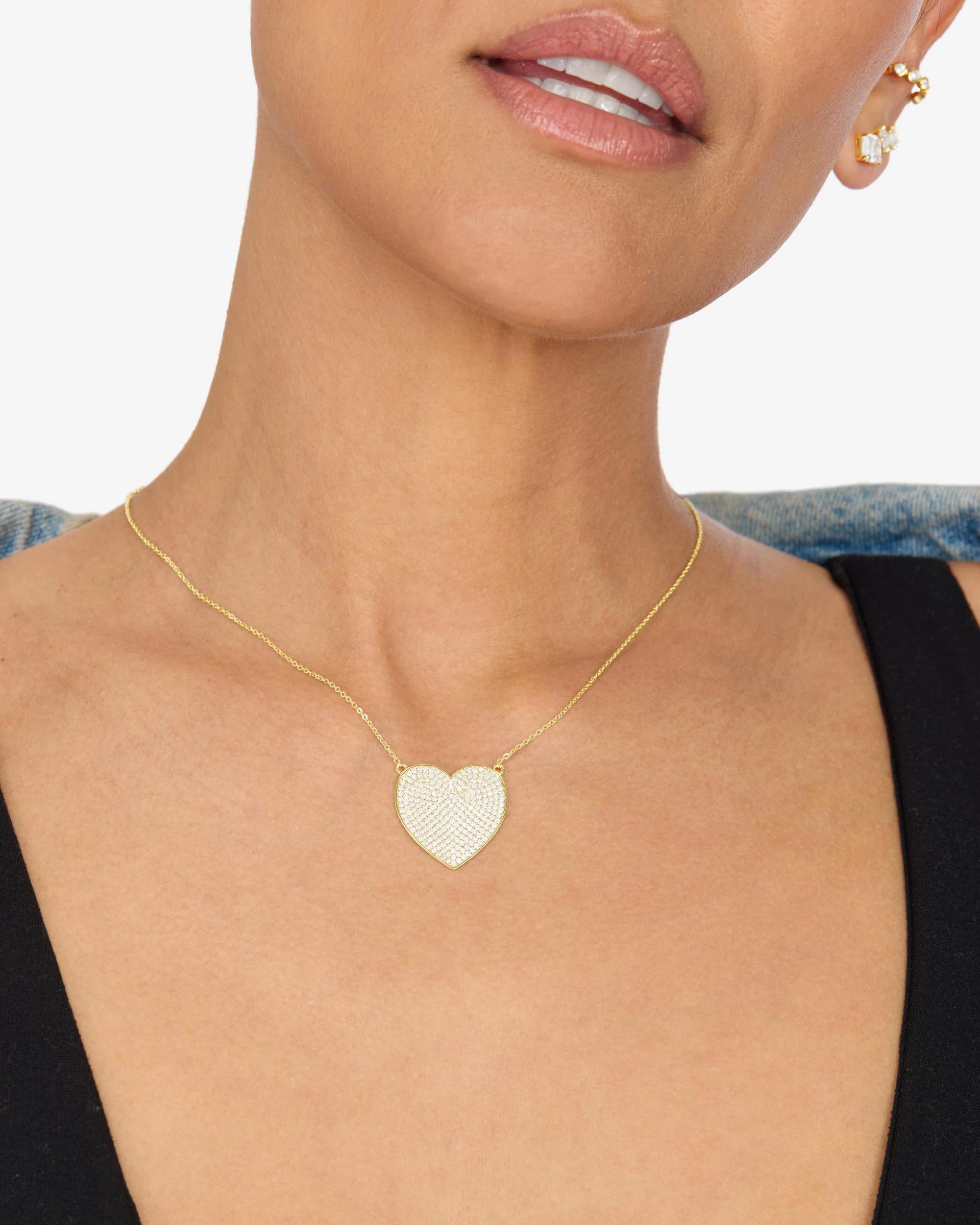 XL You Have My Whole Heart Pavé Necklace - Gold|White Diamondettes - Image 2