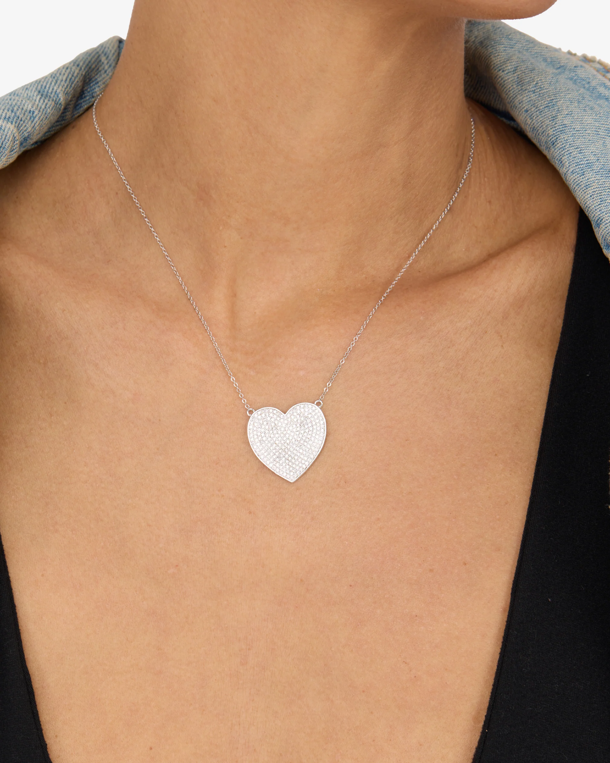 XL You Have My Whole Heart Pavé Necklace - Silver|White Diamondettes - Image 2