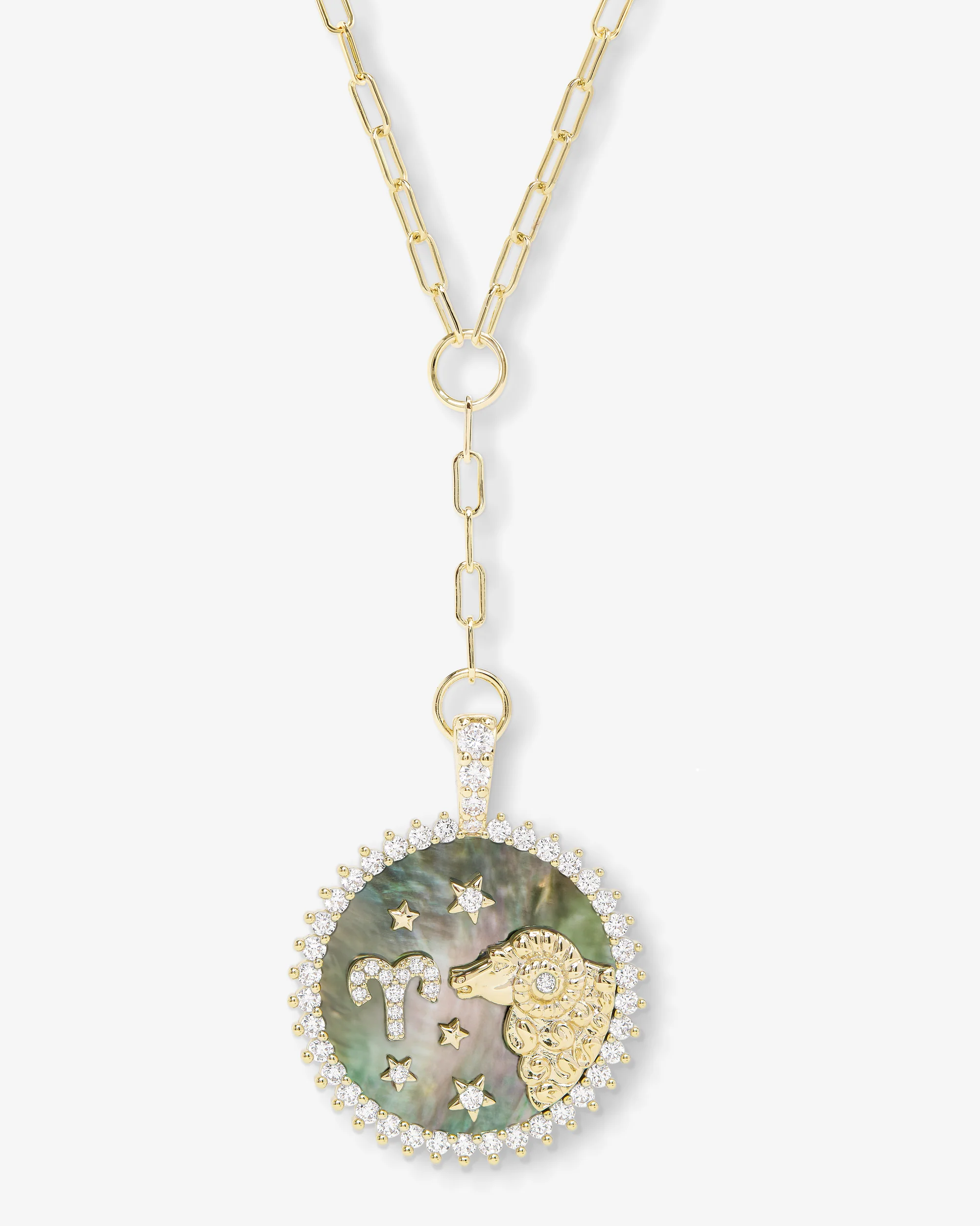 Zodiac Medallion Necklace - Gold|White Diamondettes - Image 3