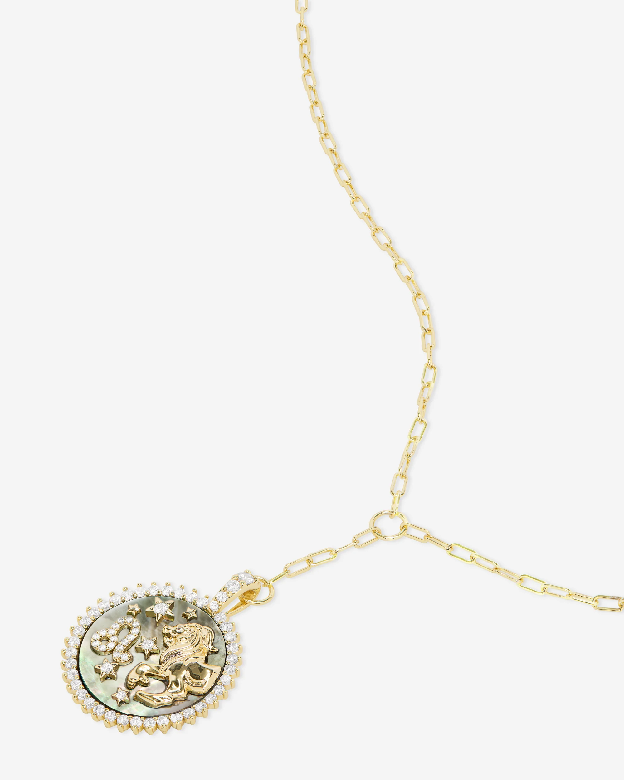 Zodiac Medallion Necklace - Gold|White Diamondettes - Image 30