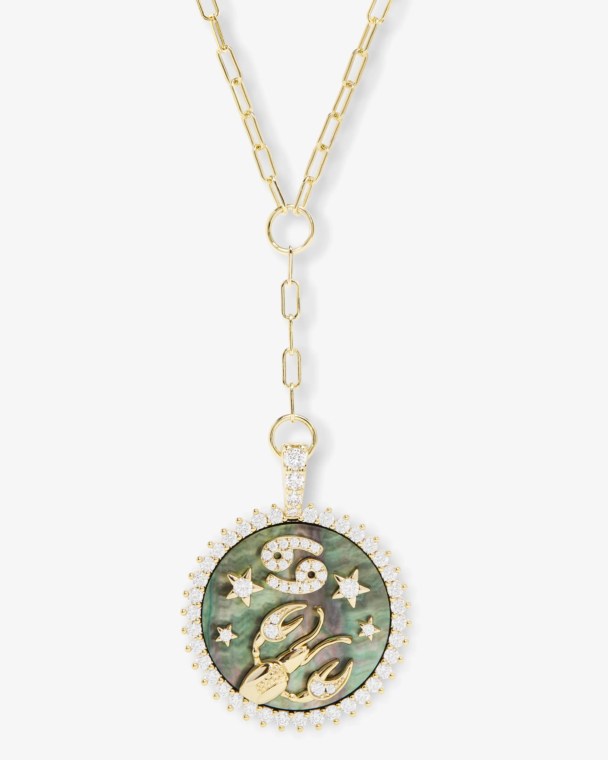 Zodiac Medallion Necklace - Gold|White Diamondettes - Image 4