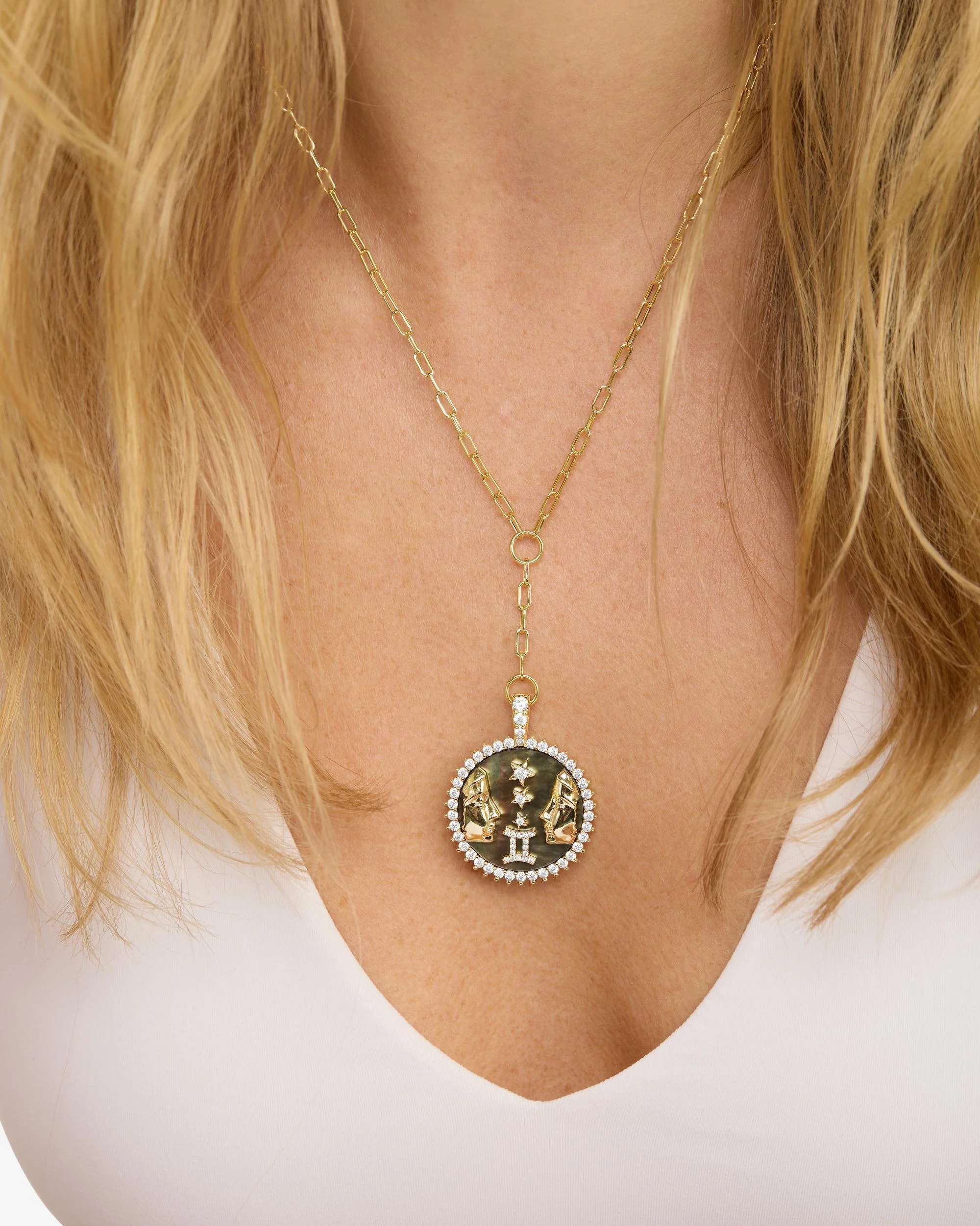 Zodiac Medallion Necklace - Gold|White Diamondettes - Image 41