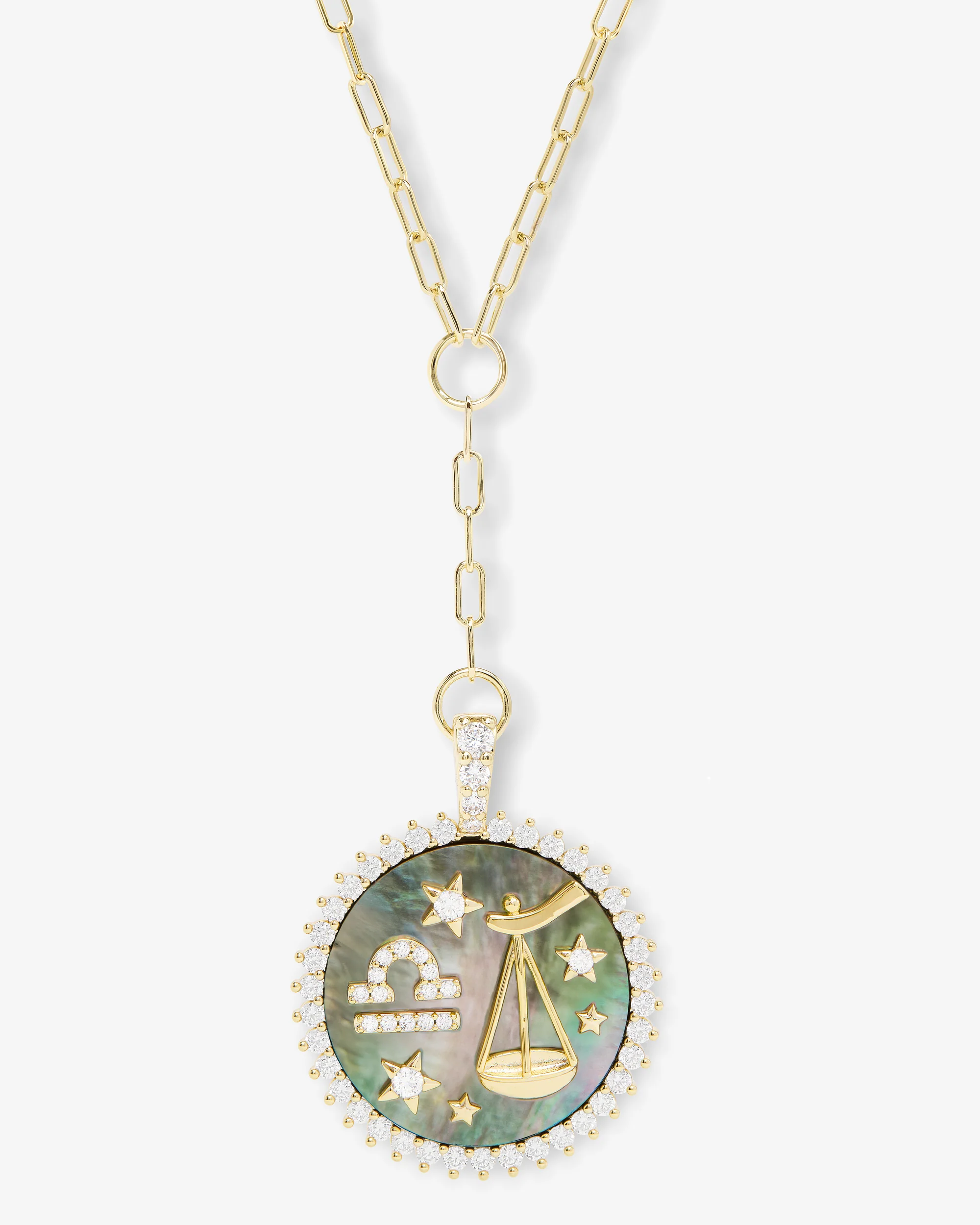 Zodiac Medallion Necklace - Gold|White Diamondettes - Image 7