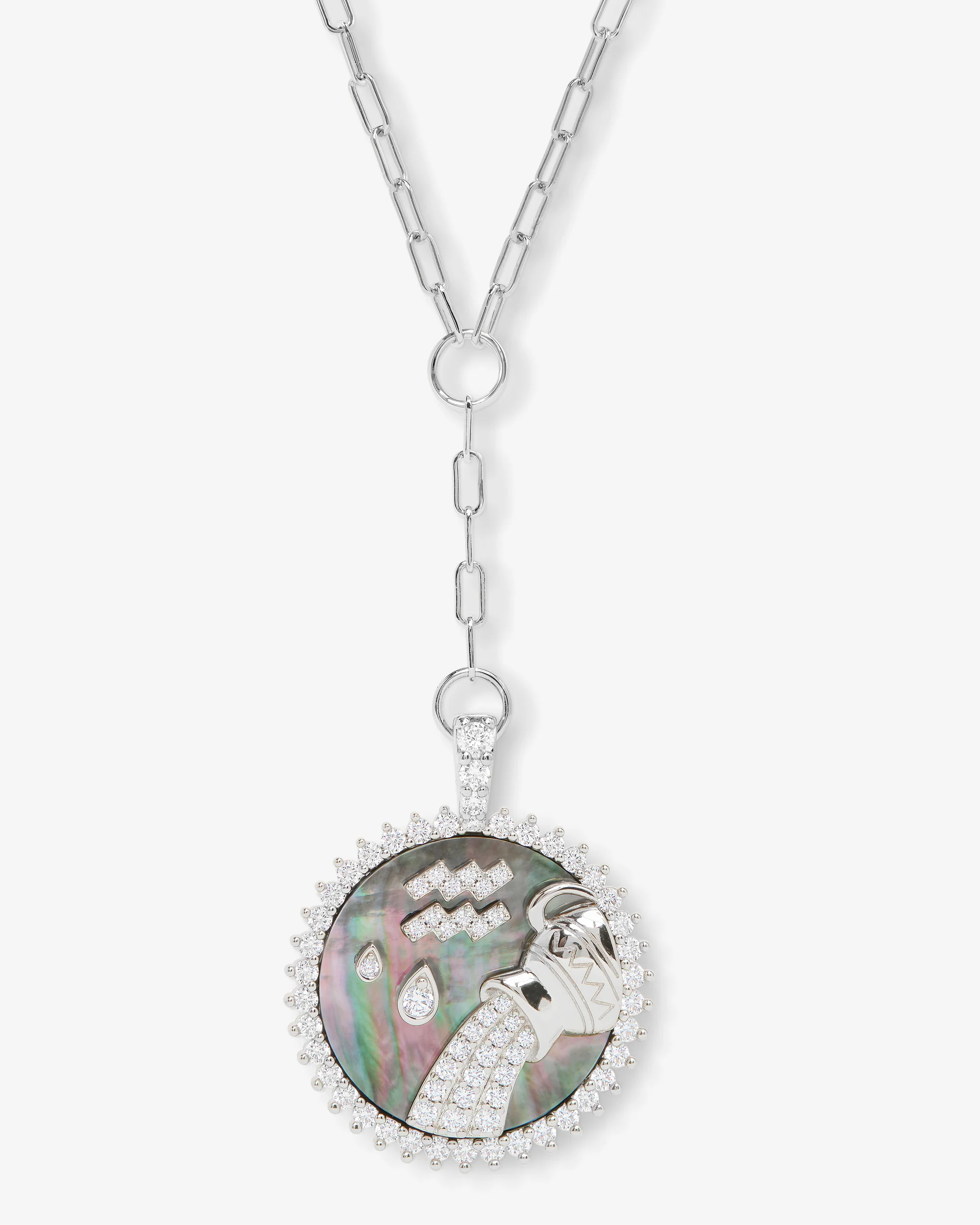Zodiac Medallion Necklace - Silver|White Diamondettes - Image 2