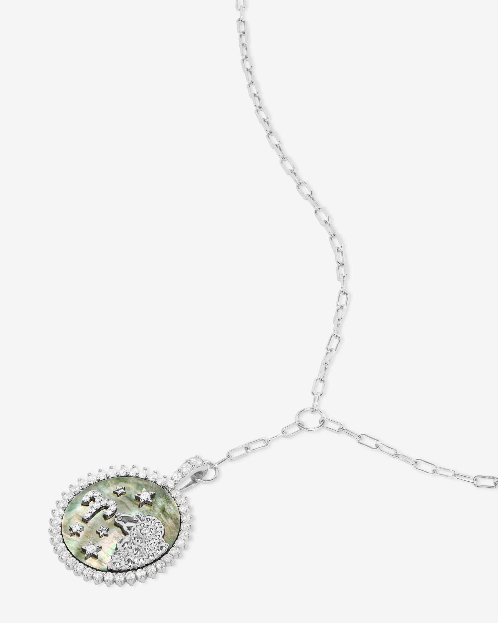 Zodiac Medallion Necklace - Silver|White Diamondettes - Image 26