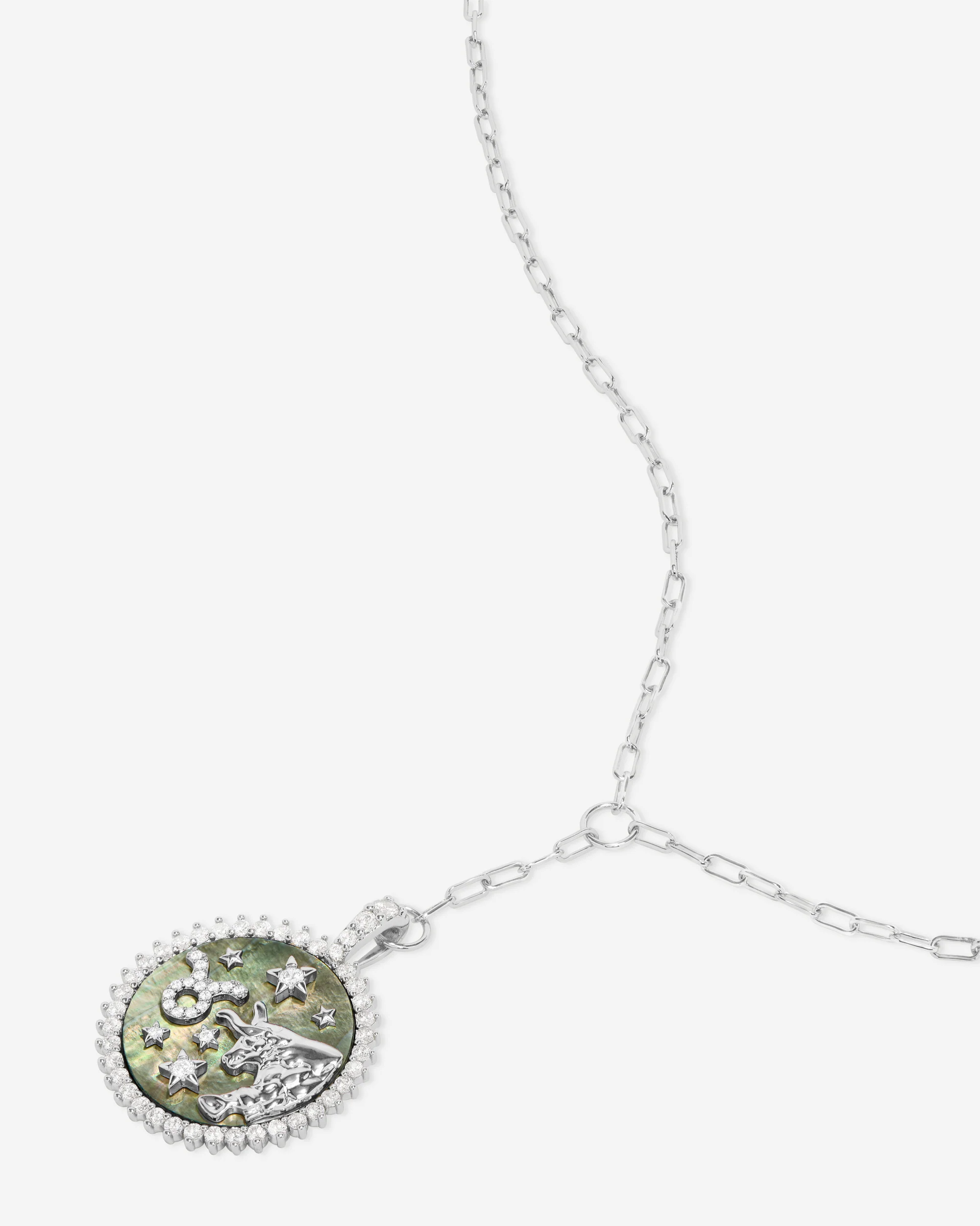 Zodiac Medallion Necklace - Silver|White Diamondettes - Image 35